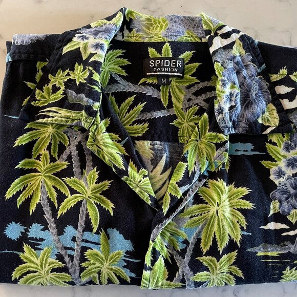 Vintage Men's Tropical Hawiian  Shirt Floral Buttons - Spider Fashion - Sz M - Picture 13 of 13